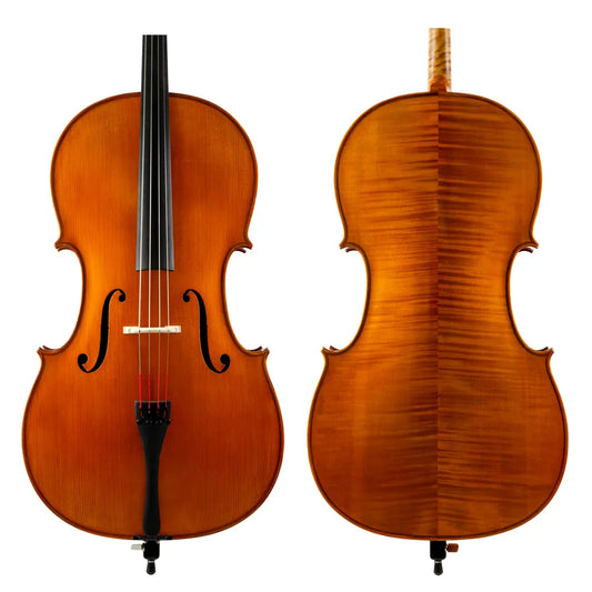 Vasile Gliga Professional Cello Montagnana 1739, Carpathian spruce top, sycamore maple back, ebony pegs, Wittner Ultralight tailpiece, made in Romania