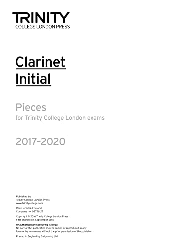 Trinity Clarinet Exam Pieces Initial Grade 2017–2020 — Clarinet Part (Trinity College London)