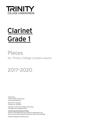 Trinity Clarinet Exam Pieces Grade 1 2017–2020 — Clarinet Part (Trinity College London)