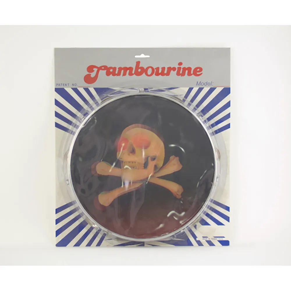 10" Tambourine with Skull & Cross Bones Design, 12 Jingles, Aluminum Frame - Red, Blue, or Gold — view 2