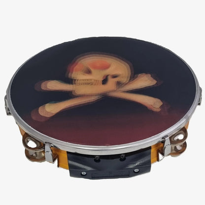 10" Tambourine with Skull & Cross Bones Design, 12 Jingles, Aluminum Frame - Red, Blue, or Gold