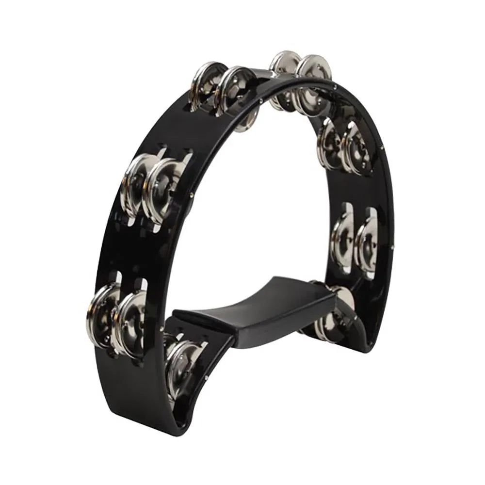 Black Half Moon Tambourine with Padded Grip and 8 Double Jingles