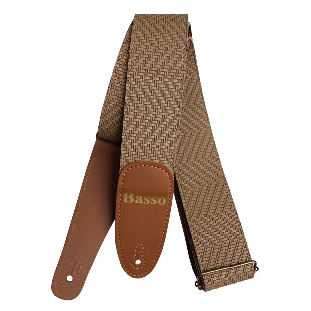 Basso Guitar Strap - Tresse Braided Sand EX28, Adjustable 85-150cm, Synthetic Lining, Durable, Lightweight, Comfortable for Long Use
