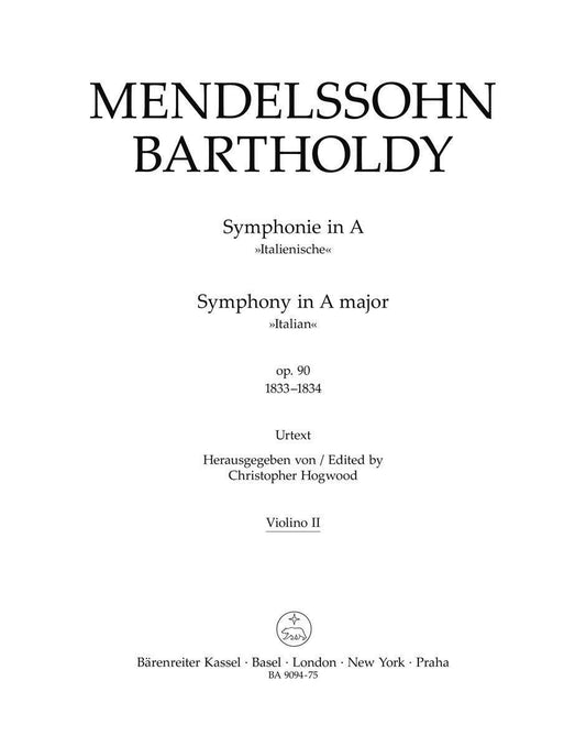 Symphony in A Major Op 90 Italian Violin 2 Orchestra Mendelssohn Ed Hogwood
