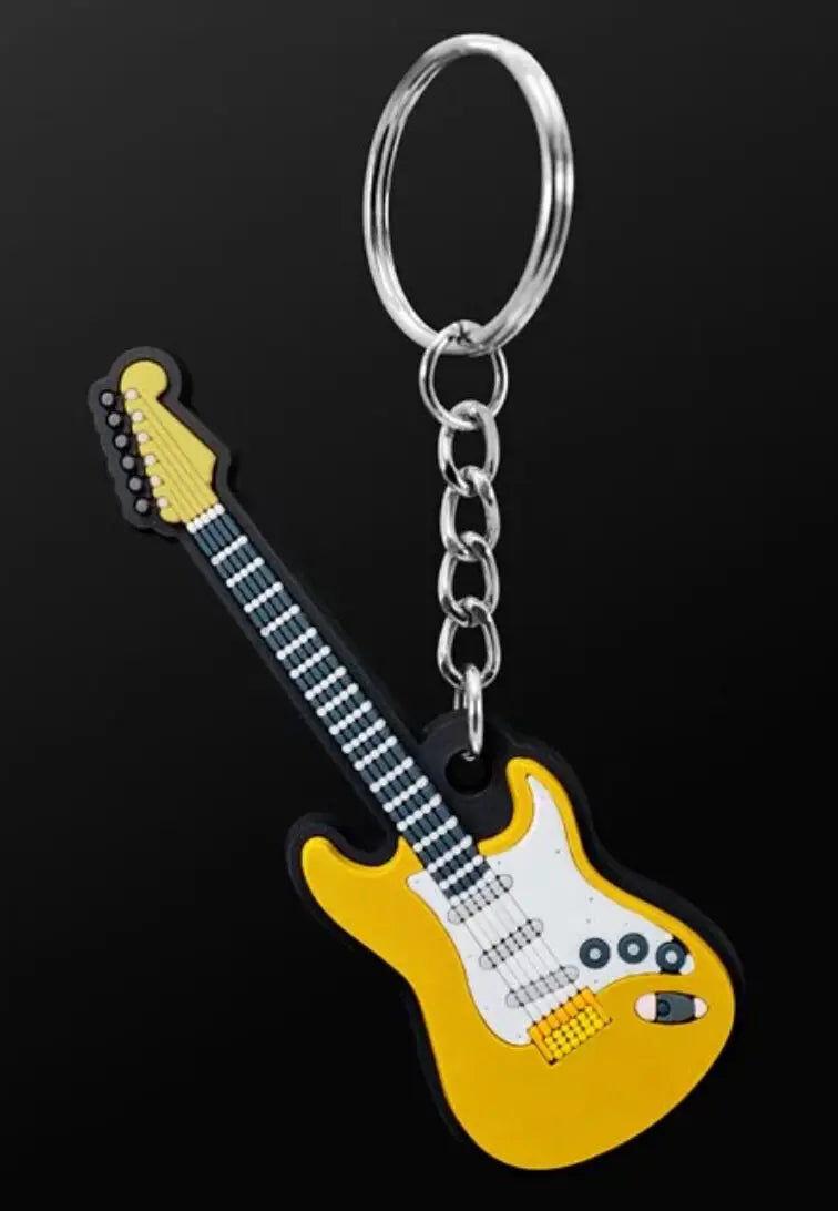 Musician Designer Electric Guitar Keyring - Yellow PVC 3D Music Keychain