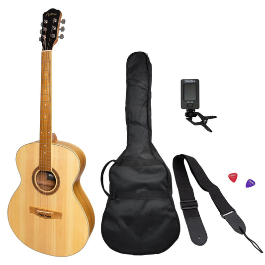 Martinez '41 Series' Folk Size Acoustic Guitar Pack with Gig Bag, Tuner, Picks, and Strap