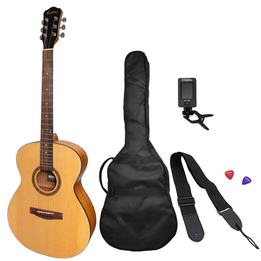 Martinez '41 Series' Folk Size Acoustic Guitar Pack with Gig Bag, Tuner, Picks, Strap - Spruce/Mahogany
