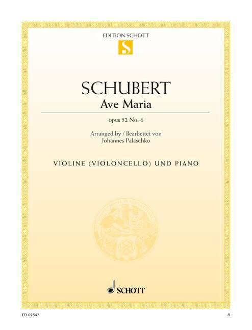 Ave Maria in Bb Major Op 52 No 6 for Violin and Piano