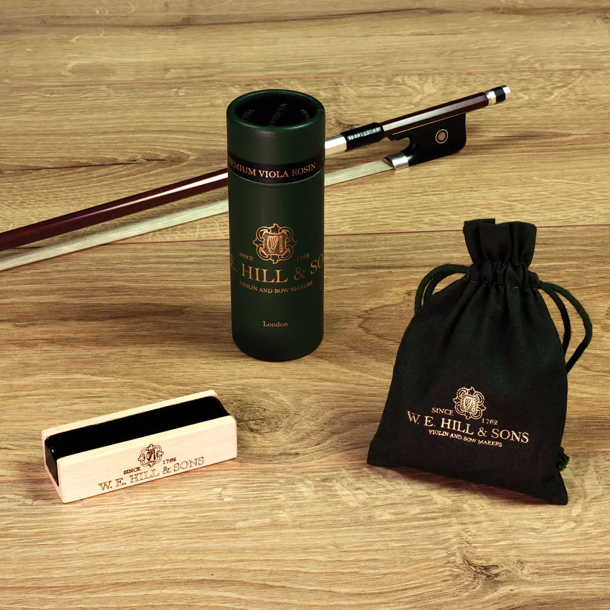 W.E. Hill & Sons 2066M Premium Viola Dark/Medium Rosin with Maplewood Holder and Drawstring Bag