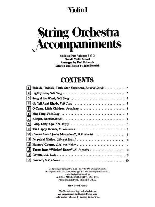 String Orchestra Accompaniments to Solos from Suzuki Volumes 1 & 2 - Violin 1 Book 0319