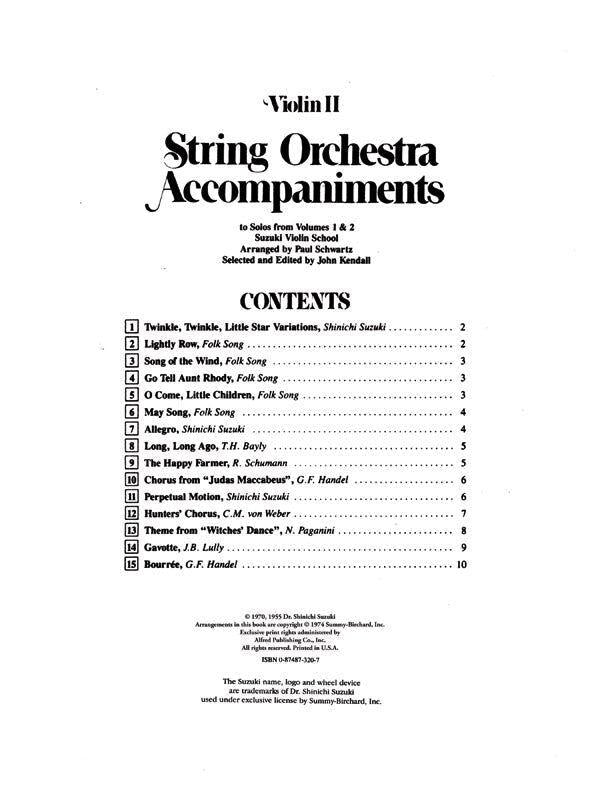 String Orchestra Accompaniment to Solos from Suzuki Volumes 1 & 2 for Violin 2