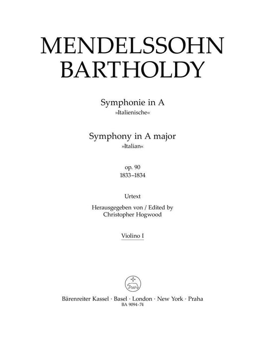 Symphony in A Major Op 90 Italian Violin 1 Orchestra Mendelssohn Ed by Hogwood