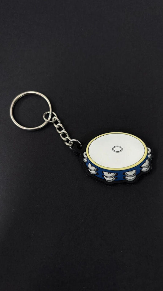 Musician Designer Blue Tambourine Keyring, PVC, 3D Detail, Durable, Packaged with Gift Envelope