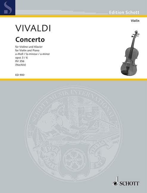 Vivaldi Concerto in A Minor RV 356 Op 3/6 for Violin and Piano Sheet Music