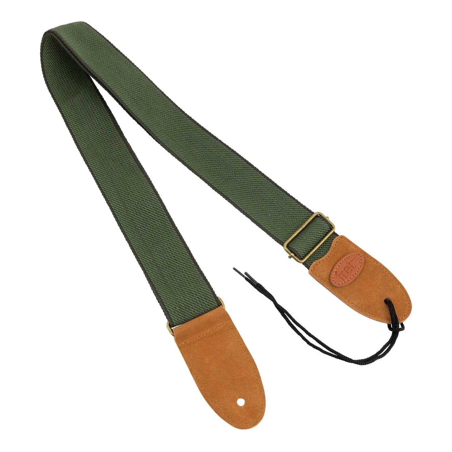 Fretz FGST-PCW24 2" Wide Polyweb Cotton Guitar Strap with Suede Leather Ends - Olive, Adjustable Up to 57"