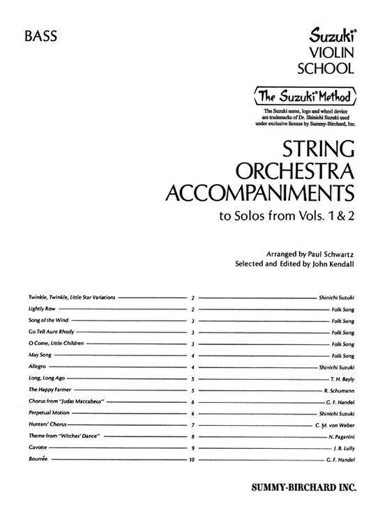 String Orchestra Accompaniments to Solos from Suzuki Volumes 1 & 2 - Bass Book 0323