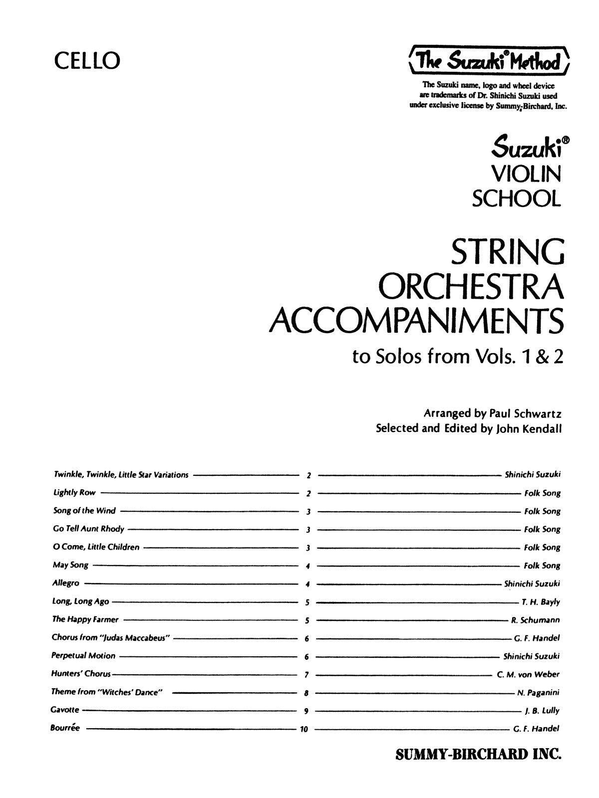 String Orchestra Accompaniment to Solos from Suzuki Volumes 1 & 2 for Cello