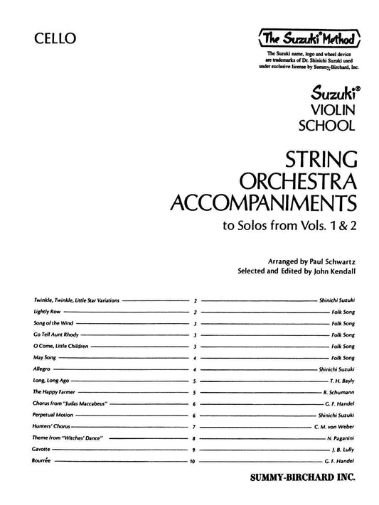 String Orchestra Accompaniment to Solos from Suzuki Volumes 1 & 2 for Cello