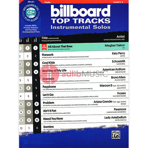 Billboard Top Tracks Instrumental Solos Violin Book/CD - Various - Alfred Music