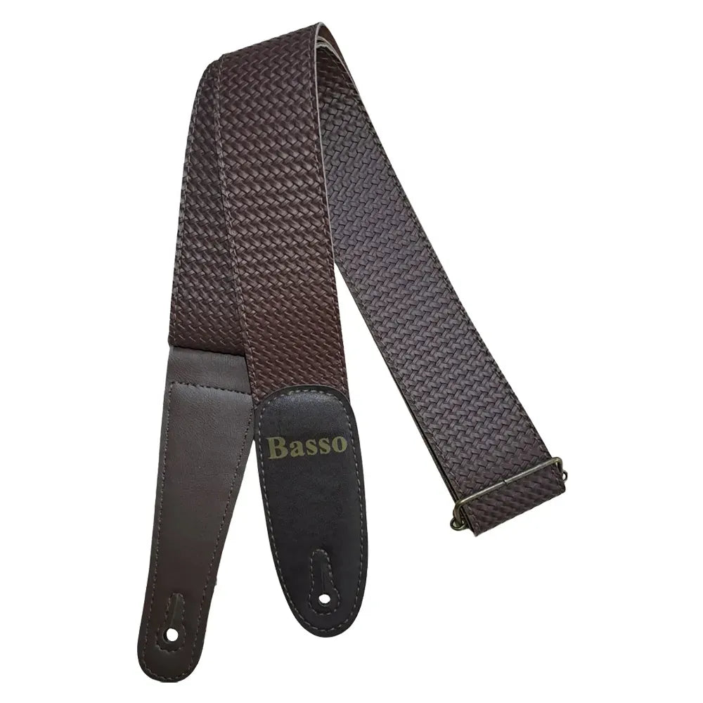 Basso Guitar Strap - Tresse Braided Rustic Brown EX35, Adjustable 85-150cm, 5cm Wide, Synthetic Lining, Double Ends, Lightweight, Durable