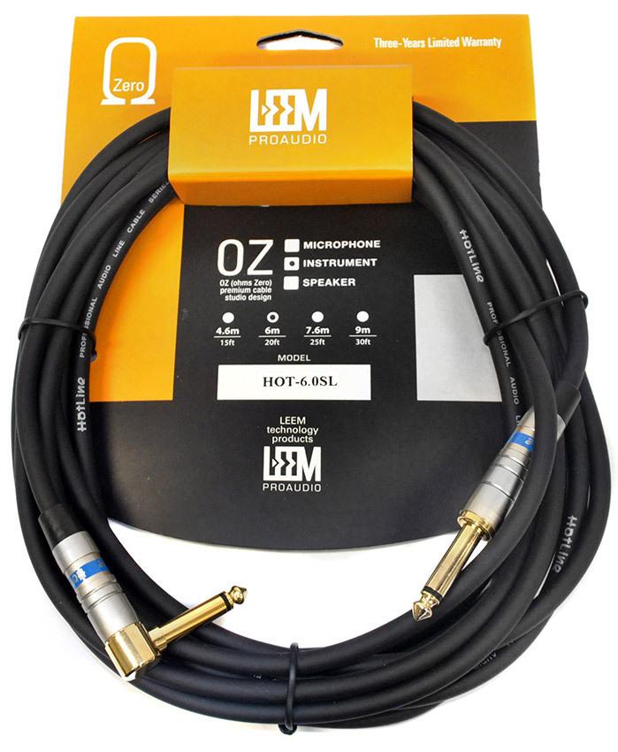 Leem 20ft Instrument Cable with 1/4" Straight and Right-Angled Plugs, Gold Plated, Braided Copper Shield, O.D 6.7mm