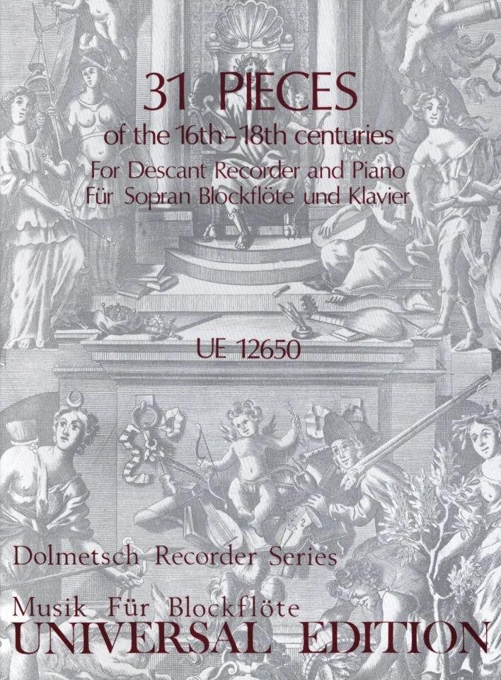 31 Pieces of 16th-18th Century Recorder Sheet Music for Descant Recorder and Piano