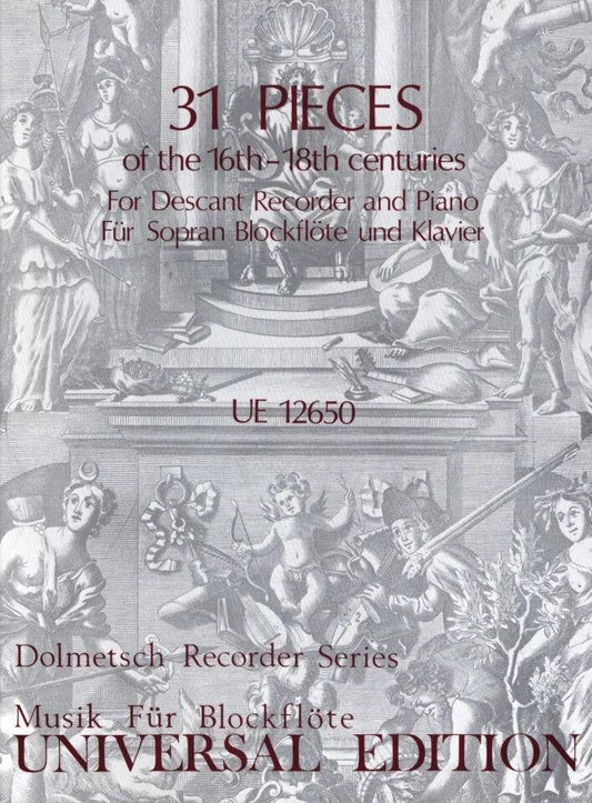 31 Pieces of 16th-18th Century Recorder Sheet Music for Descant Recorder and Piano
