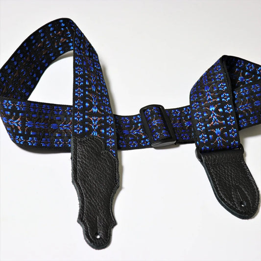 Franklin 2" Woven Nylon Folk Strap Blue with Black Leather End Tab