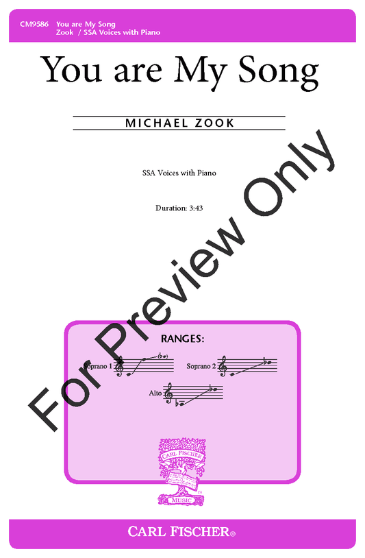 You are My Song SSA/Piano - Zook Michael Carl Fischer CM9586E Choral Sheet Music