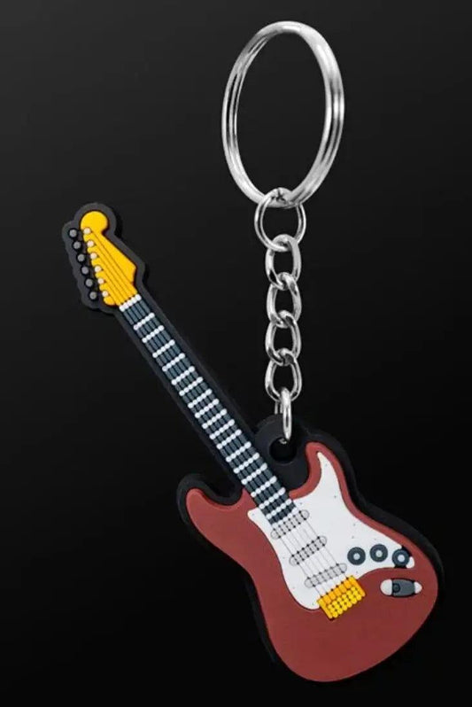 Musician Electric Guitar Brown Keyring - 3D Design, Durable PVC, Gift Envelope Included