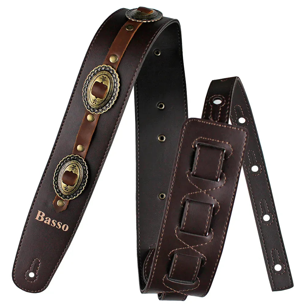 Basso Wanted! Country Vegan Guitar Strap - Brown VT CT 02, Adjustable 92-145 cm, 6 cm Width, 100% Recyclable, Handmade in Brazil