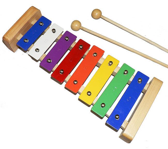 Percussion Plus 8-Note Glockenspiel with Natural Wood Frame and Multi-Coloured Keys