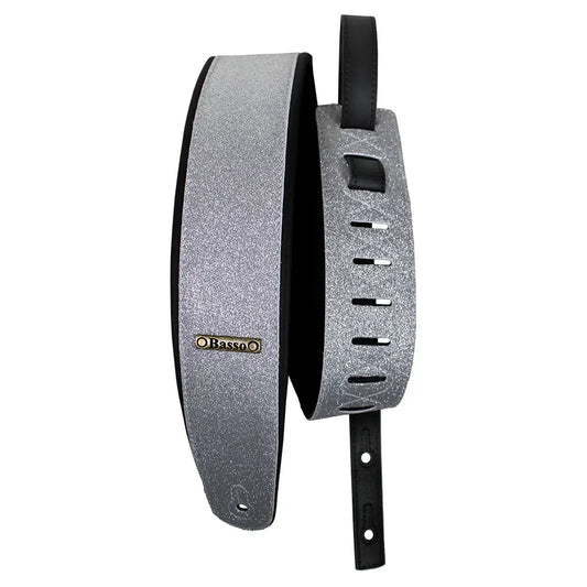 Basso Glitter Classic Stage Series Silver Guitar Strap CLA46, Adjustable 92-145cm, 7cm Wide, Recyclable Synthetic Material