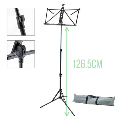collapsible aluminium music stand black with carry bag - max height 151cm, weight 0.75kg