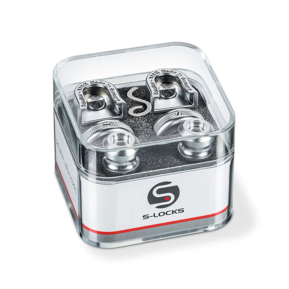 Schaller S-Locks M Pair 14010301 Satin Chrome Strap Locks with Lock-Wheel and Felt Washers