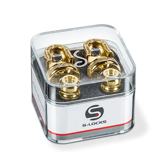 Schaller S-Locks M Pair 14010501 Gold - Guitar Strap Locks with Lock-Wheel, Ergonomic Design, High-Grade Felt Washers, Hardened Steel Construction