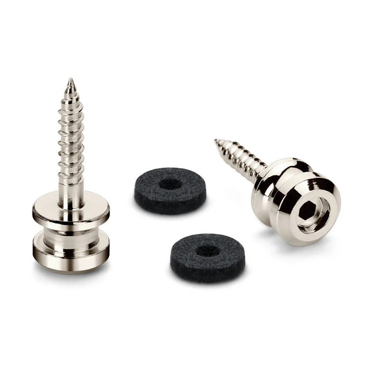 Endpins Pair for Schaller S-LOCKS Medium Nickel, Solid One-Piece Strap Button in Hardened Steel, Includes Felt Washers for Guitar Finish Protection