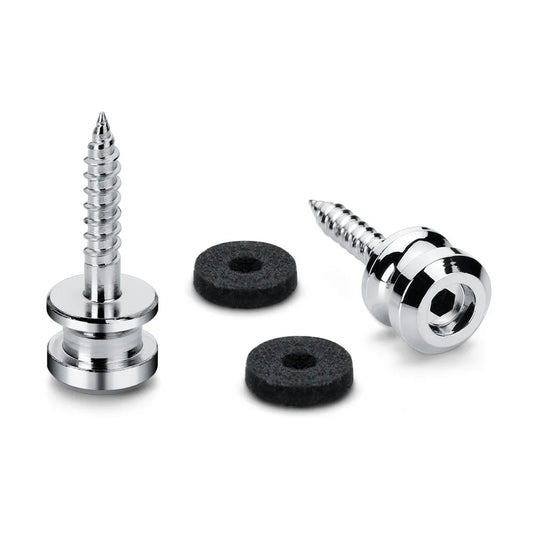 Endpins Pair for Schaller S-LOCKS Medium Chrome, Hardened Steel Strap Button with Felt Washers, Compatible with Existing Strap Buttons