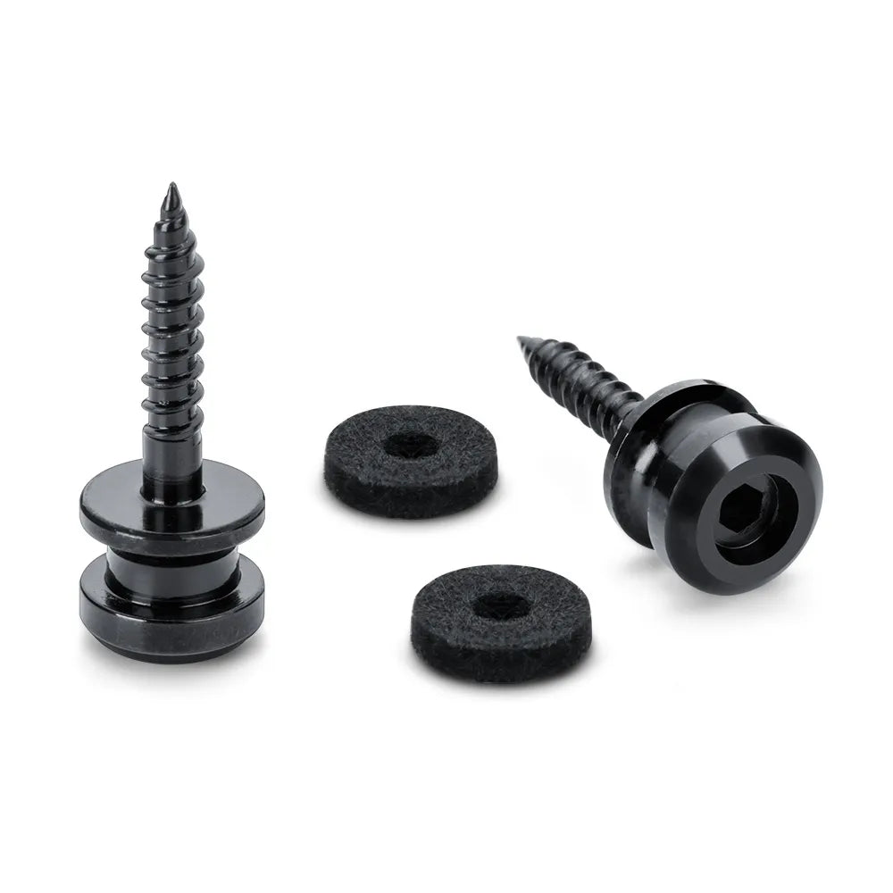 Endpins Pair for Schaller S-LOCKS Medium Black - Solid Steel Strap Button with Self-Tapping Wood Thread and Felt Washers