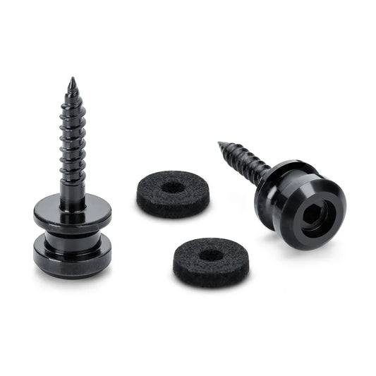 Endpins Pair for Schaller S-LOCKS Medium Black, Solid One-Piece Strap Button in Hardened Steel with Felt Washers
