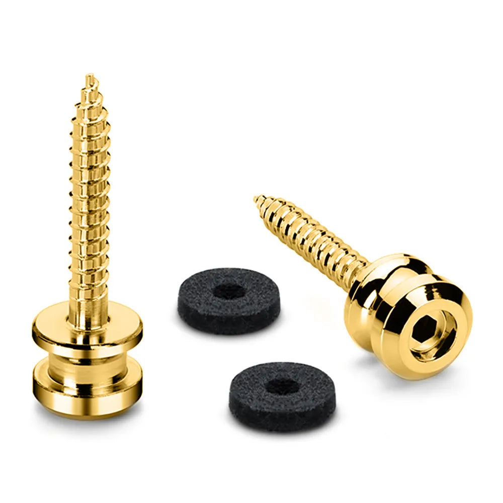 Endpins Pair for Schaller S-LOCKS Large Gold - Solid One-Piece Strap Button in Hardened Steel with Felt Washers