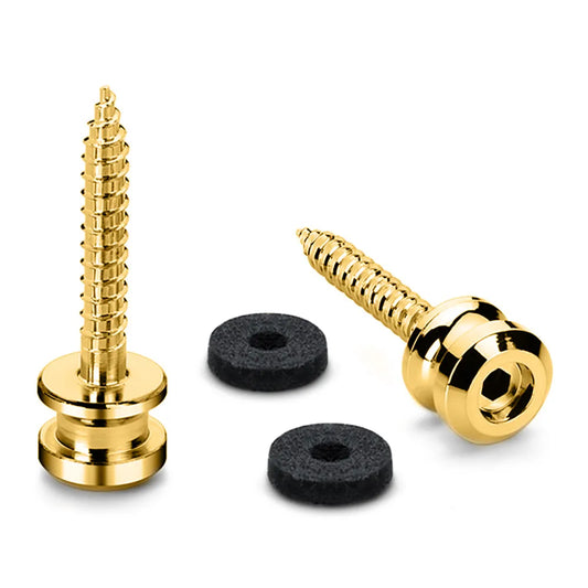 Endpins Pair for Schaller S-LOCKS Large Gold, Solid One-Piece Strap Button in Hardened Steel with Felt Washers