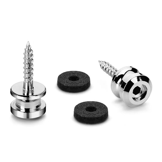 Endpins Pair for Schaller S-LOCKS Short Chrome, Solid One-Piece Strap Button, Hardened Steel, Includes Felt Washers