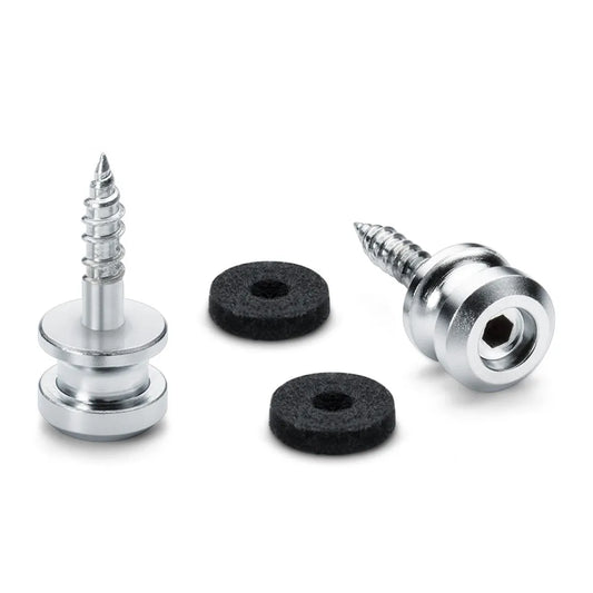 Endpins for Schaller S-LOCKS Short Satin Chrome - Pair of Solid One-Piece Strap Buttons in Hardened Steel with Felt Washers
