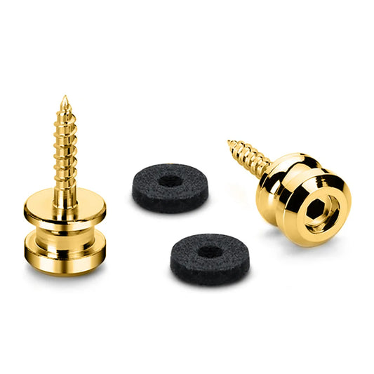 Endpins Pair for Schaller S-LOCKS Short Gold - Hardened Steel Strap Button with Self-Tapping Wood Thread