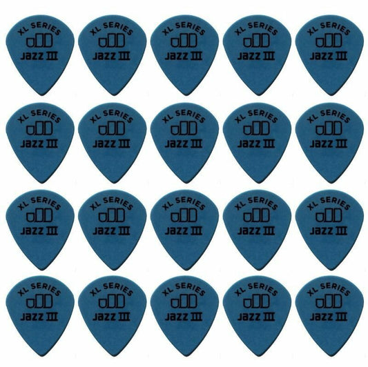 20 x Jim Dunlop Tortex Jazz 3 XL Blue 1.00mm Guitar Picks 498R Free Post