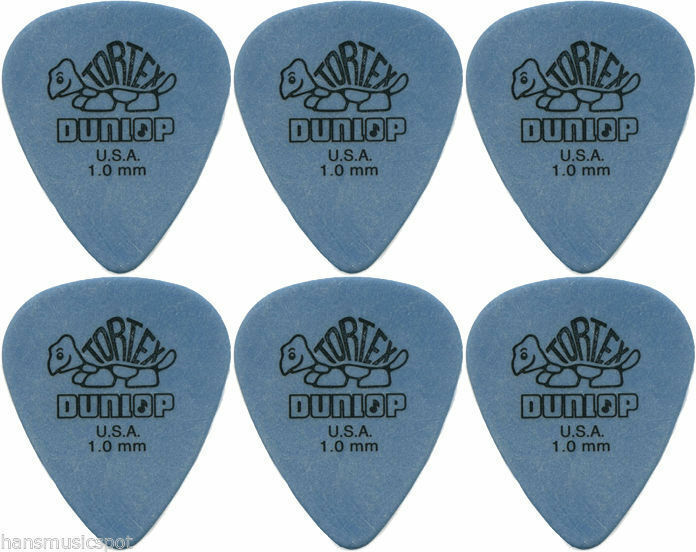 6 x Jim Dunlop Tortex Standard 1.0MM Gauge Guitar Picks 418R Blue