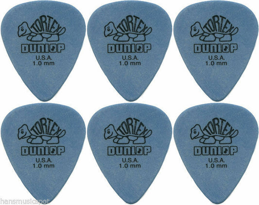 6 x Jim Dunlop Tortex Standard 1.0MM Gauge Guitar Picks 418R Blue