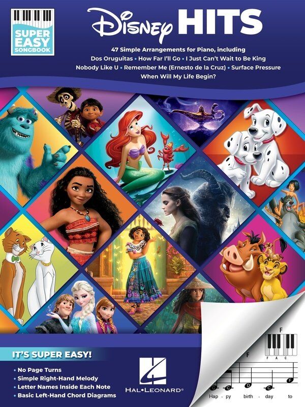 Disney Hits Super Easy Songbook by Hal Leonard - 96 Pages, E-Z Play Format for Keyboard and Piano