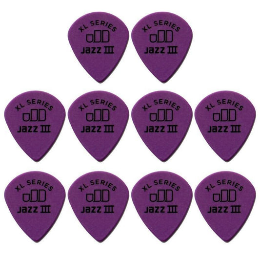 10 x Jim Dunlop Tortex Jazz 3 XL Purple 1.14mm Guitar Picks III Free Post